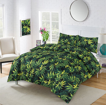 Luxury Weed Leaf Print Duvet Cover Set – Premium Linen Bed Covers & King-Size Options – Cotton Haven