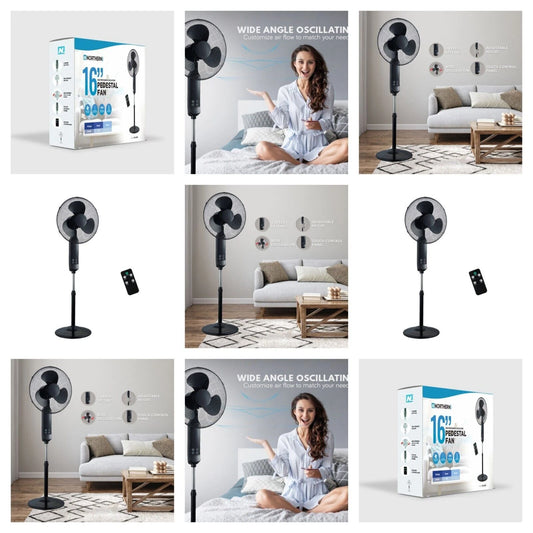 16" Electric Oscillating Pedestal Air Cooling Fan With And Without Remote Control Standing - Cotton Haven